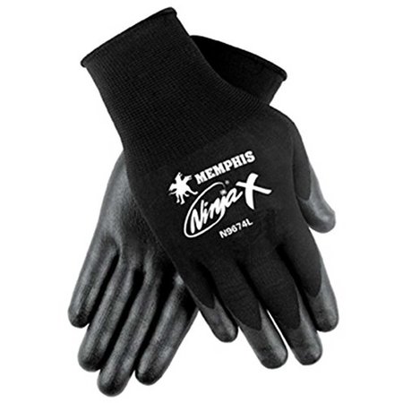 MCR SAFETY Ninja X Bi-Polymer Coated Palm Gloves, Black, Small N9674S